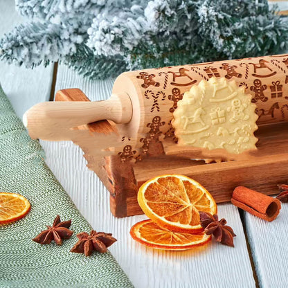 Christmas Gift Sleigh Pattern Embossed Rolling Pin
