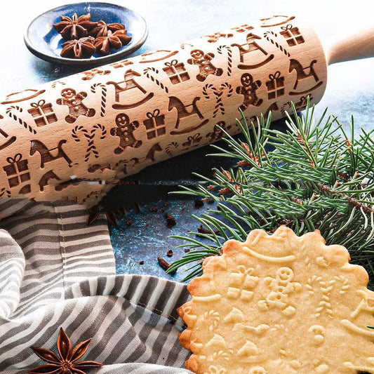 Christmas Gift Sleigh Pattern Embossed Rolling Pin