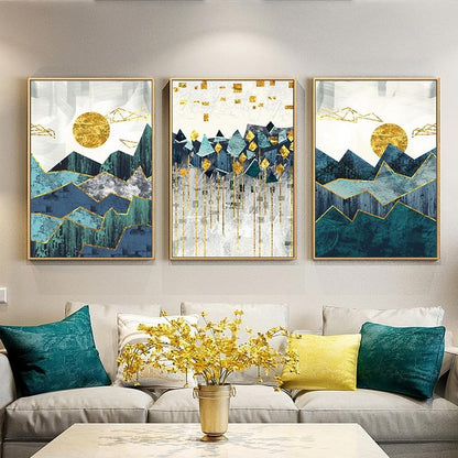 Nordic Abstract Geometric Mountain Landscape Wall Art Canvas - Dave's Deal Depot