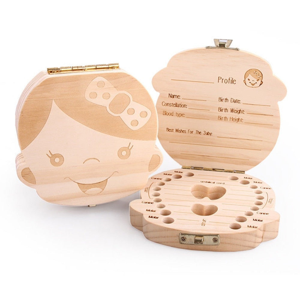 Girl /Boy Baby Teeth Wooden Collection Box - Dave's Deal Depot