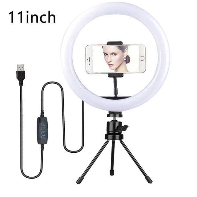 Dimmable LED Ring Light Selfie Studio W/ Tripod Stand & Phone clip - Dave's Deal Depot