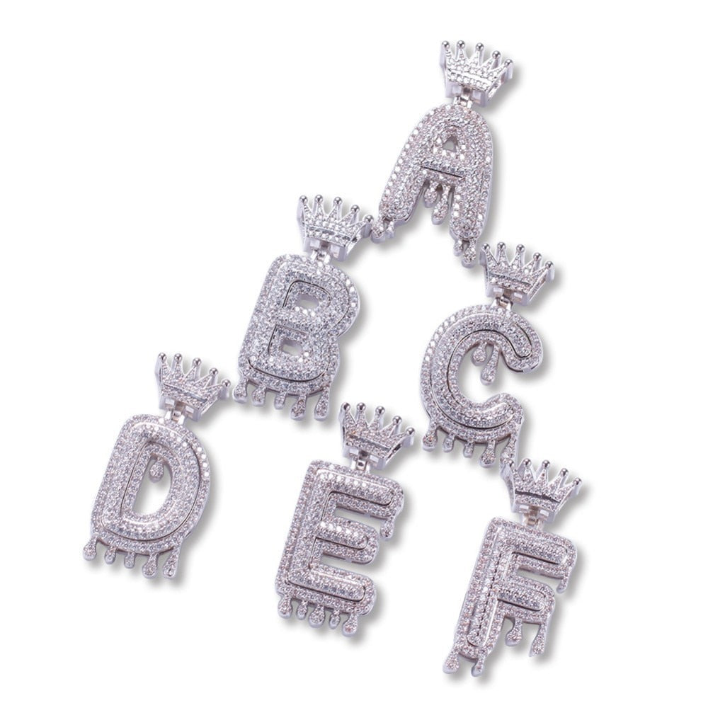 Custom Crown Drip Bubble Letter Pendant W/ Chain - Dave's Deal Depot