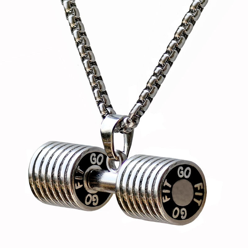 Stainless Steel Dumbbell Pendant Necklace - Dave's Deal Depot