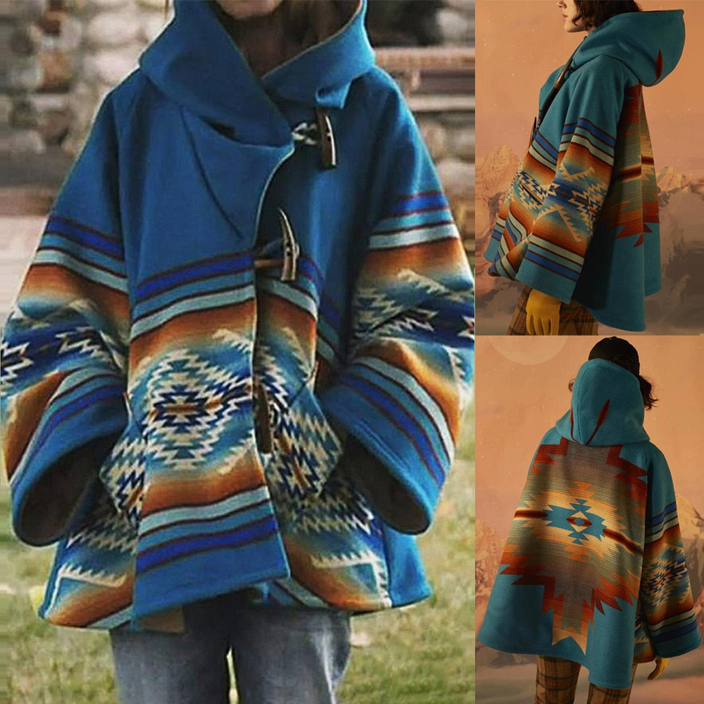 Vintage Retro NA Tribal Hooded Wool Coat