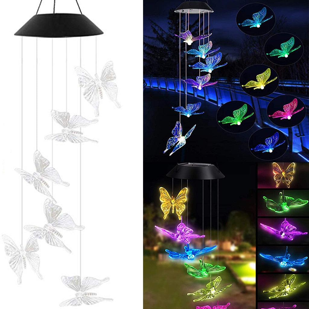 LED Solar Powered Butterfly Wind Chimes