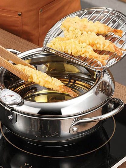 Stainless Steel Tempura Deep Frying Pot W/ Thermometer